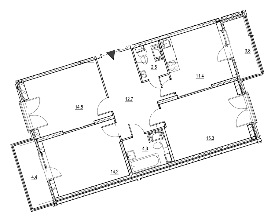 3-комнатная квартира 78.4 м², 3/8 эт., ЖК «Квартал Che»